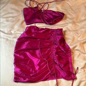 12th Tribe Pink Ruched Mini Pencil Skirt